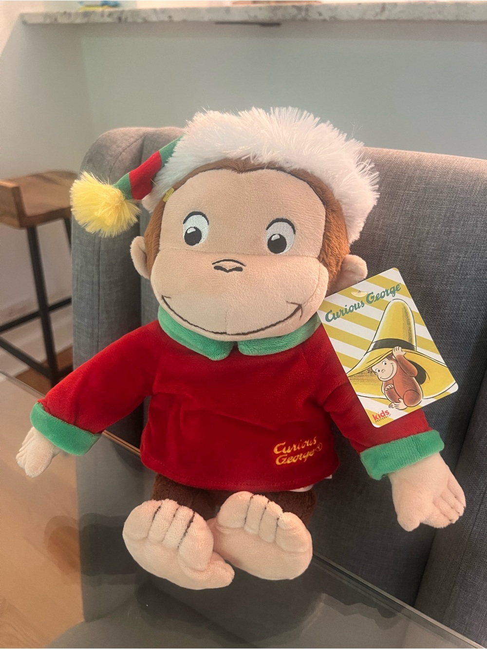 Curious George plush toy Holiday Christmas Elf in Red and Green